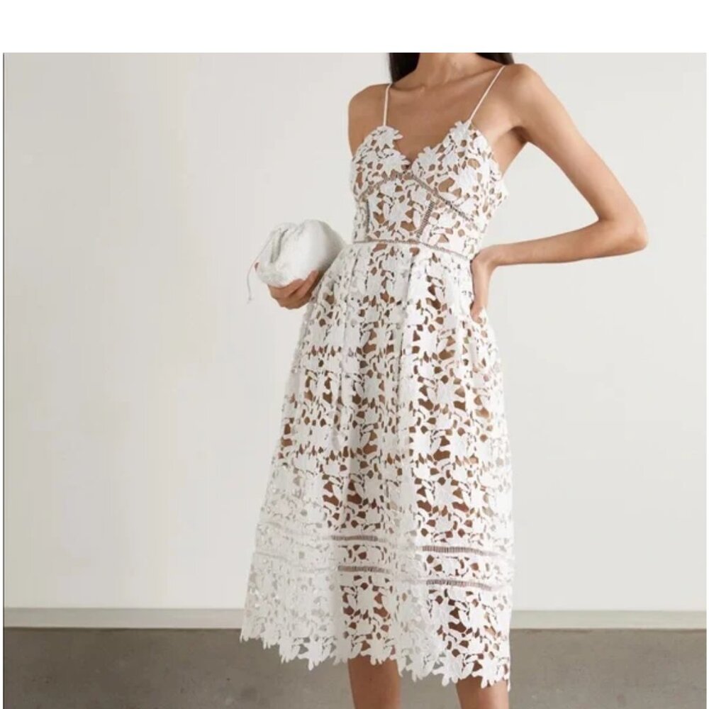 NWT Self Portrait Azalea Dress White (midi white lace dress) Size 6/M/UK 10